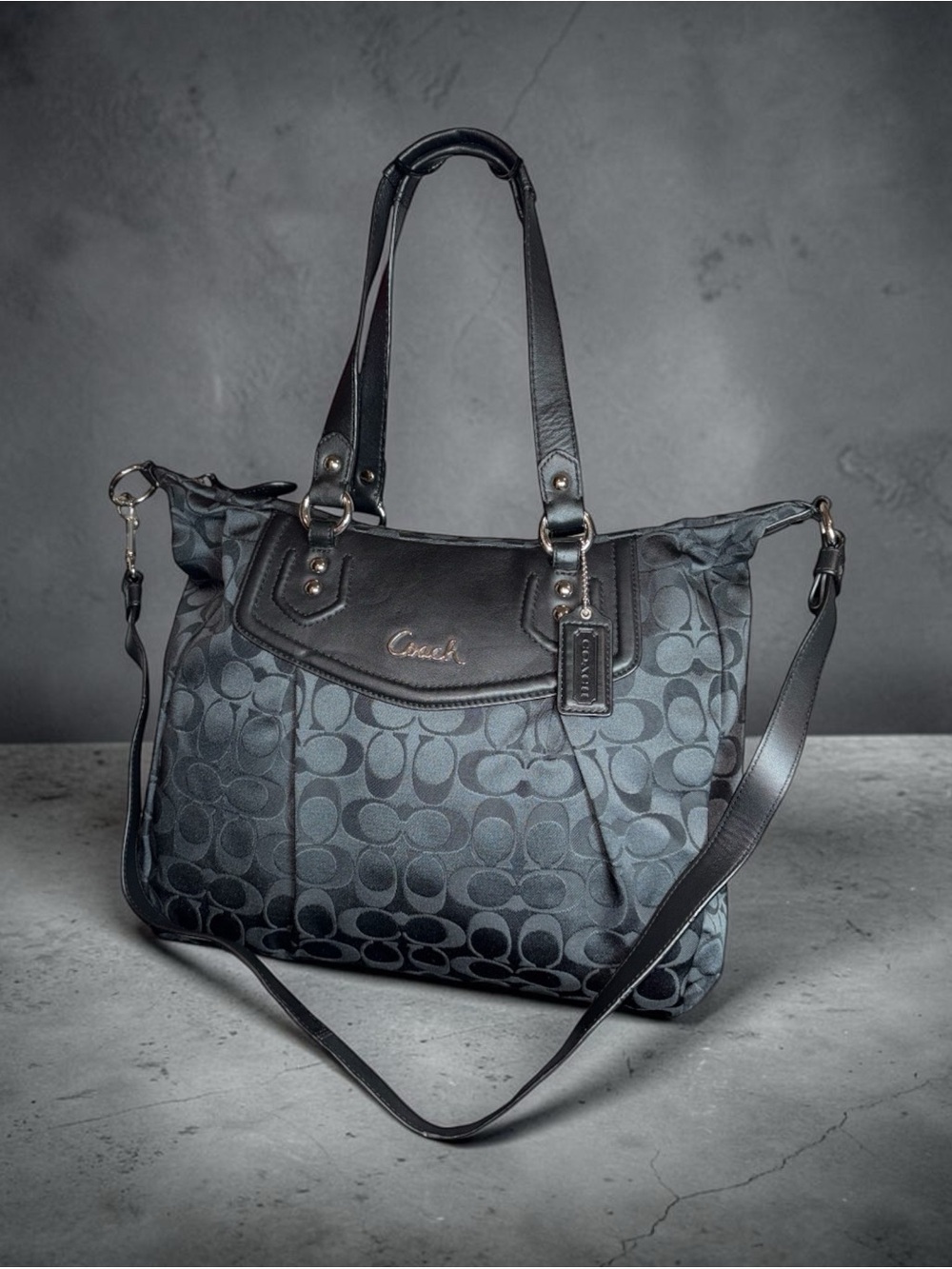 Coach Campbell Ashley Signature Black Canvas Satchel Shoulder Bag